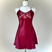 Vintage Victoria  s Secret Maroon Deep Red Lace Satin Mini Slip Dress - Small