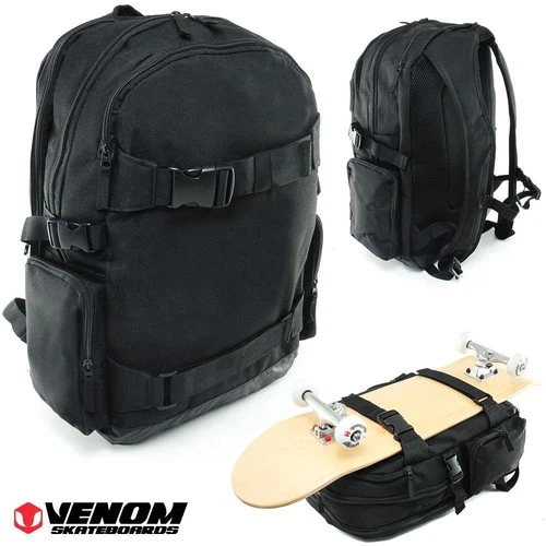 Venom Skateboards Backpack with Skate Carrier - Black + FREE STICKERS!