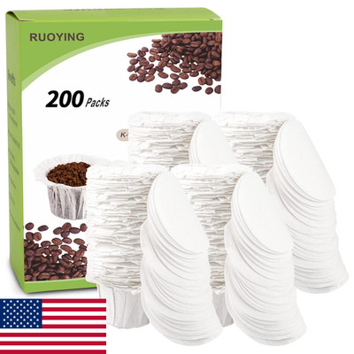 RUOYING K Cup Coffee Paper Filters w/ Lid 200ct - Reusable/Disposable Compatible