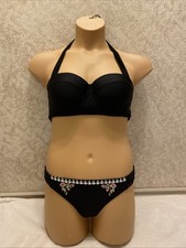 Gibson Latimer Bikini Black Padded Push-up Embroidered Bottom. Size Med See Info