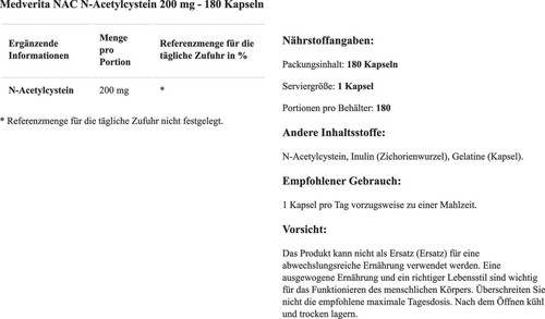 Medverita NAC 200 mg N-Acetylcystein 180 Kapseln - Picture 4 of 5