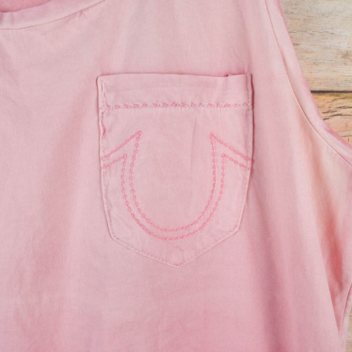 True Religion Womens M Big Stitch Hi Lo Tank Top Pink Ombre Dip Dye Racerback - Picture 2 of 4