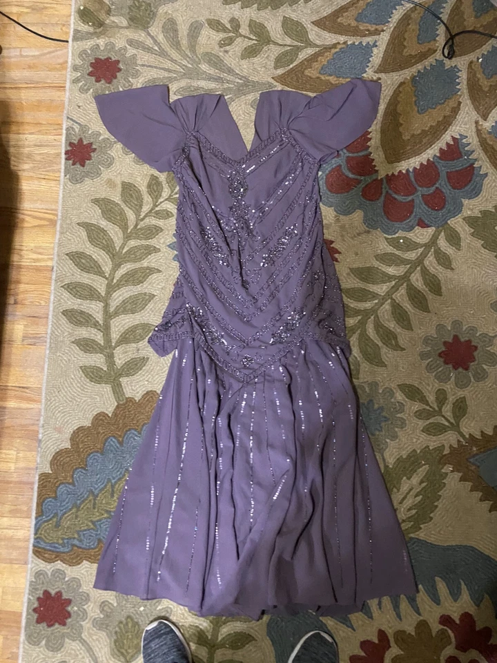 Midnight Velvet BEAUTIFUL Cocktail Sequinned Beaded Maxi Dress Dusty Purple M - Image 2 of 4