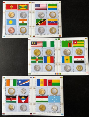 United Nations 2013 Flags and coins Sheets From All 3 Offices