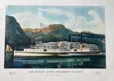 "Hudson River Steamboat St. John  "   19x14    Currier & Ives CATSKILLS NY