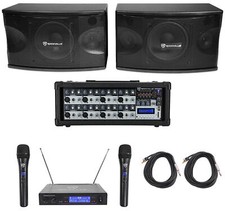 Pair Rockville KPS80 8" 3-Way 800w Karaoke/Pro Speakers Amplifier Wireless Mics