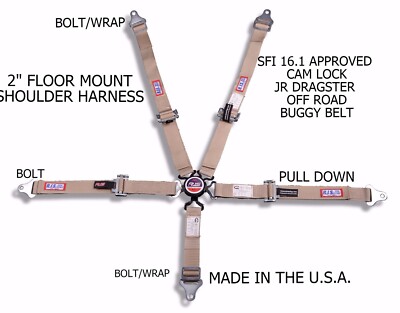 RJS SFI 16.1 5 POINT CAM LOCK JR DRAGSTER FLOOR MOUNT 2'' BELT KHAKI 1017312