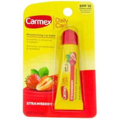 Carmex Daily Care Moisturizing Lip Balm, Strawberry, SPF 15, 0.35 oz(Pack of 4)
