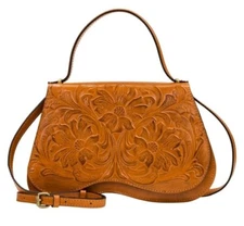 Patricia Nash Gwynne Tooled Leather Convertible Crossbody Bag-Cognac-NWT