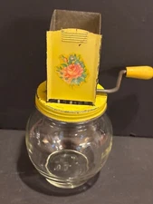 Vintage 1940s Hazel Atlas Glass Tin Crank-Style Manual Nut Grinder Floral Decal