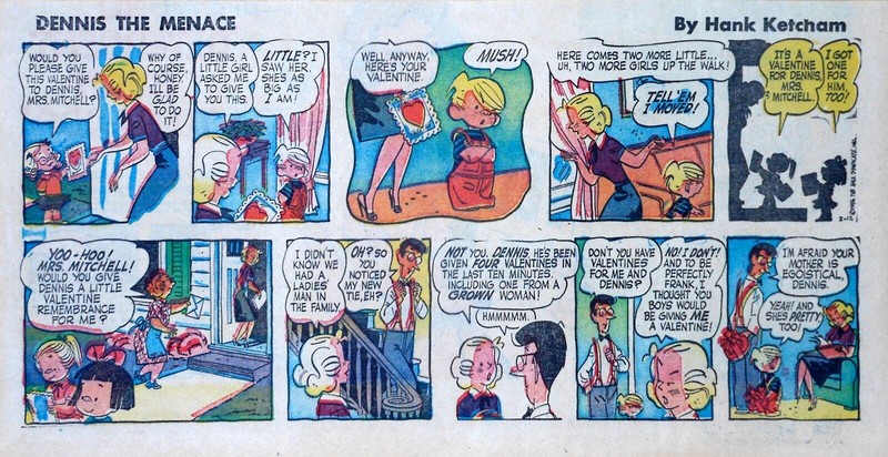 Dennis the Menace by Hank Ketcham - early color Sunday comic page, Feb. 12, 1956