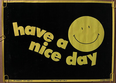 70s スマイル　ビンテージポスター　ブラックライト ピース　60s original vintage poster Have a nice day smiley Face velvet