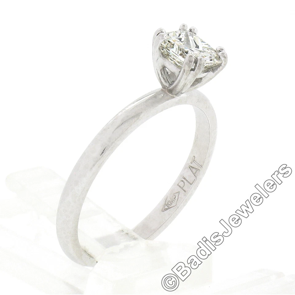 Platinum 0.68ctw GIA Emerald Cut Prong Diamond Petite Solitaire Engagement Ring - Image 2 of 4