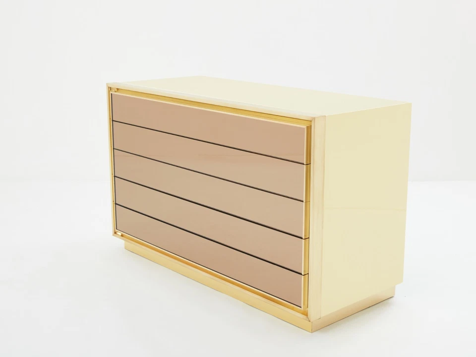 Maison Jansen commode laquée laiton et miroirs 1970 - Photo 2/4