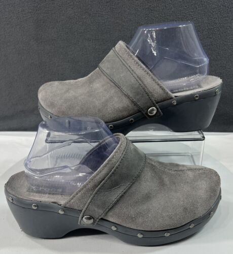 Crocs Cobbler Wedge Clog Mule Gray Studded Leather Platform Women’s Size 9 - Picture 1 of 24