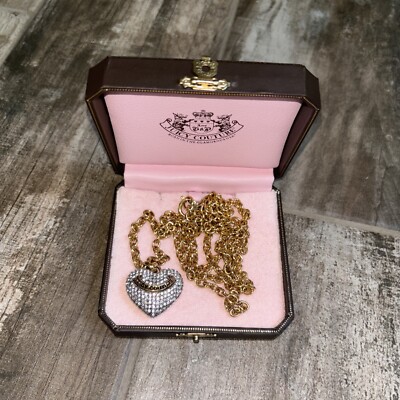 Juicy Couture Gold tone PAVE Charm Heart Necklace 20” long
