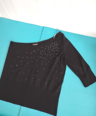 Lane Bryant Black Off One Shoulder 3/4 Sleeve Studded Sweater Top Size 22/24
