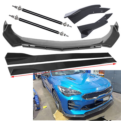 For Kia Stinger Carbon Fiber Front Bumper Lip Splitter Side Skirt Bod Kit