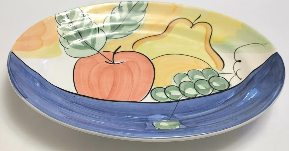 HTF Bella Ceramica Alfresco tigela de prato oval grande pintada à mão 14,75" - Imagem 2 de 4