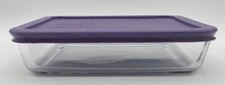 Pyrex Storage 3 CUP 7210 Rectangular Glass Bowl 750 ML with CRACKED Purple Lid