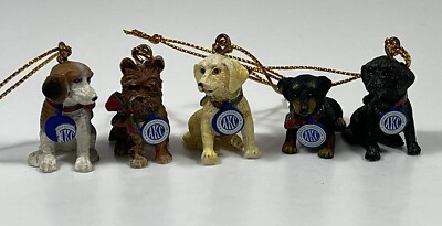 CHRISTMAS ORNAMENTS Dog AKC AMERICAN KENNEL CLUB 5 MINI DOGS TREVCO 2004