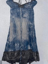 True Religion Maxi Dress Womens S Sleeveless open back halter Blue Denim Tie Dye