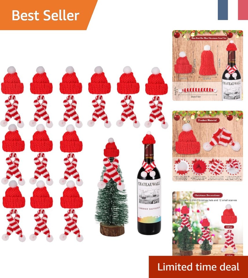 Idéal pour Noël : 24 Mini Bonnets et Écharpes Tricotés en Rouge et Blanc
