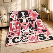 I Love Cows Coral Fleece Blanket Cute Farm Animal Decor