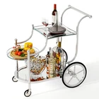 Serving Cart Kitchen Bar Wine Tea Cart Glass Shelves & Metal Frame with Wheels