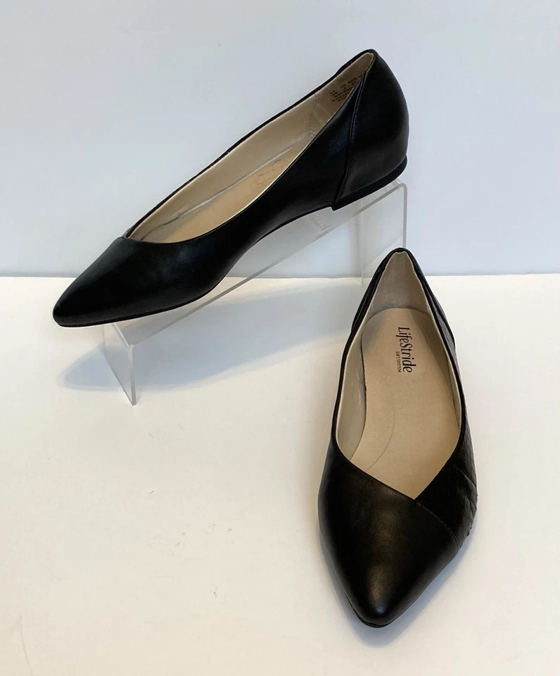 Zapatos sin cordones LifeStride talla 10 negros de cuero sintético para carrera de ballet Foto 3 de 4