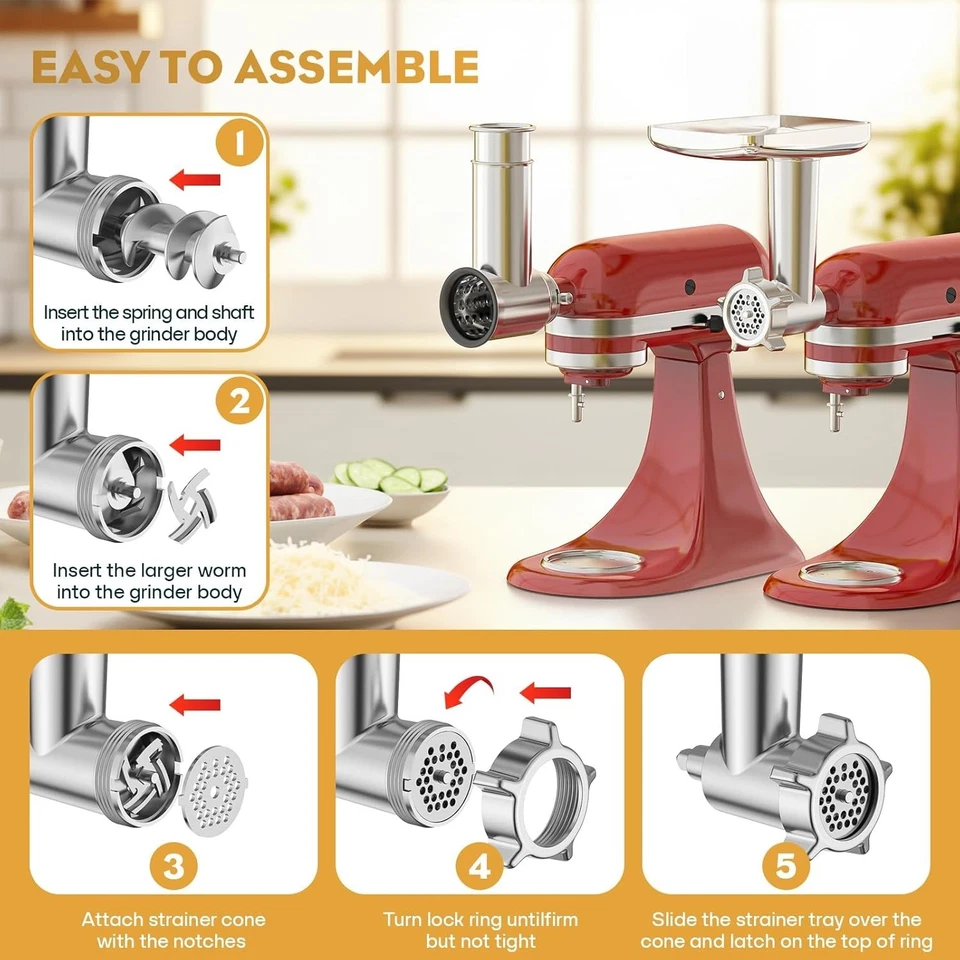Molinillo de carne y accesorio trituradora rebanadora de acero inoxidable para soporte KitchenAid Foto 4 de 4