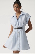 Anthropologie Short Sleeve Belted Shirt Dress Sz XS Blue