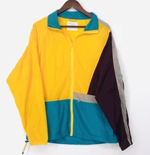 Vintage 1990s Urban Outfitters Windbreaker Jacket Teal Yellow Medium M Baller