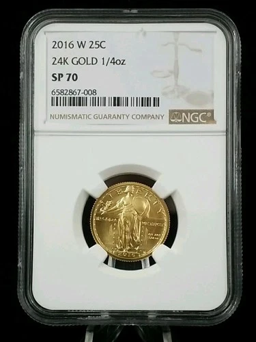 2016 W GOLD US STANDING LIBERTY QUARTER  25C ANNIV. 1/4 OZ NGC SP 70 6604