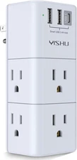 USB Multi Plug Outlet Swivel Extender Surge Protector 3 USB Ports 3 Power Strip