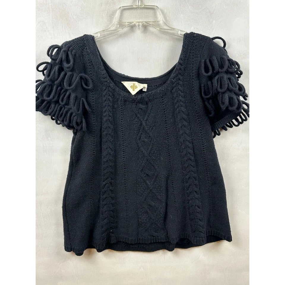 Suéter de manga corta HWR Anthro para mujer charretera negra talla L Foto 2 de 4