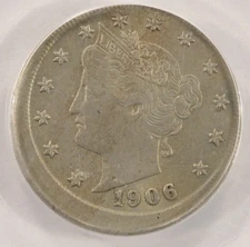 1906 5c Liberty Nickel Struck 10% Off-Center PCGS AU58
