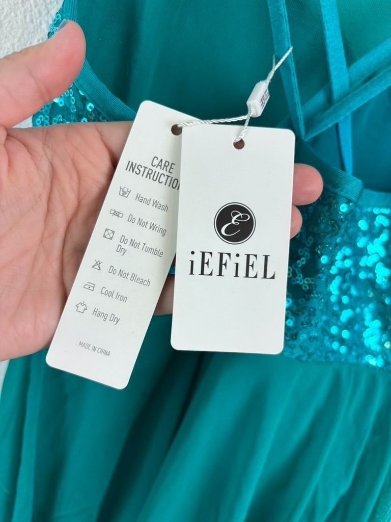 iEFiEL women's adult medium teal green sequin skirted leotard dance wear soloist