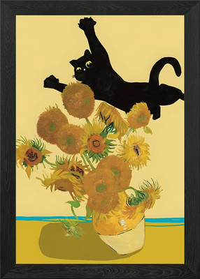 Katze in Sonnenblumen gerahmtes Wandbild Poster Leinwanddruck Bild