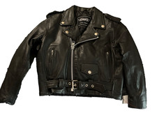 Black Leather Motorcycle Jacket "Unik". Child Size 10. Pre- Loved. Vintage 90  s