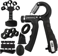 Hand Grip Strengthener (6 Pack) with Finger Exerciser, Adjustable Resistance ...