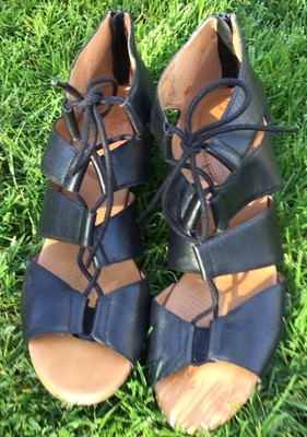 Corso Como Sandal Black Leather Lace Tie Front Wedge Heel Open Toe Women s 10