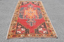 Vintage Rug, 4,4x9,4 ft Large Rug, Red Orange...