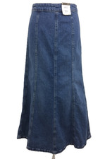 M&S Women's Skirt Mid Blue Denim Twill Long A-line Panels Zip Twin Needle New