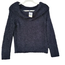 NWT New Freshman Juniors Medium Off-Shoulder Long Sleeve Fuzzy Knit Sweater