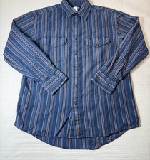 Wrangler Western Shirt Mens L Large Blue Pearl Snap Striped Cowboy Long Sleeve