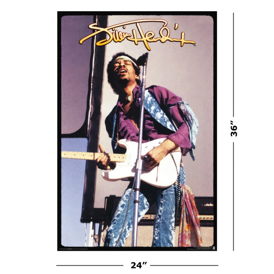 Jimi Hendrix - Pôster de música (ao vivo no palco - assinatura) (tamanho: 24" x 36") - Imagem 2 de 4