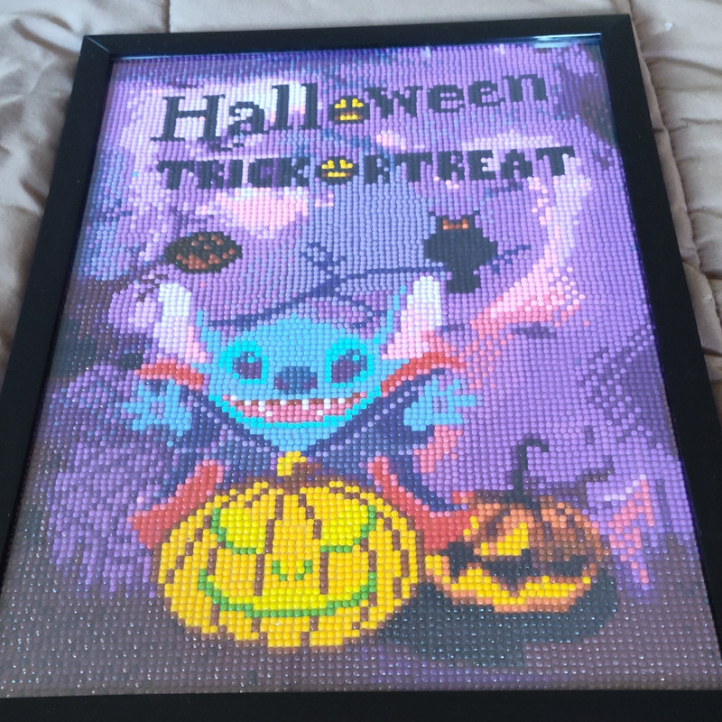 Handmade Framed Finished Cross Stitch "Halloween Trick or Treat"