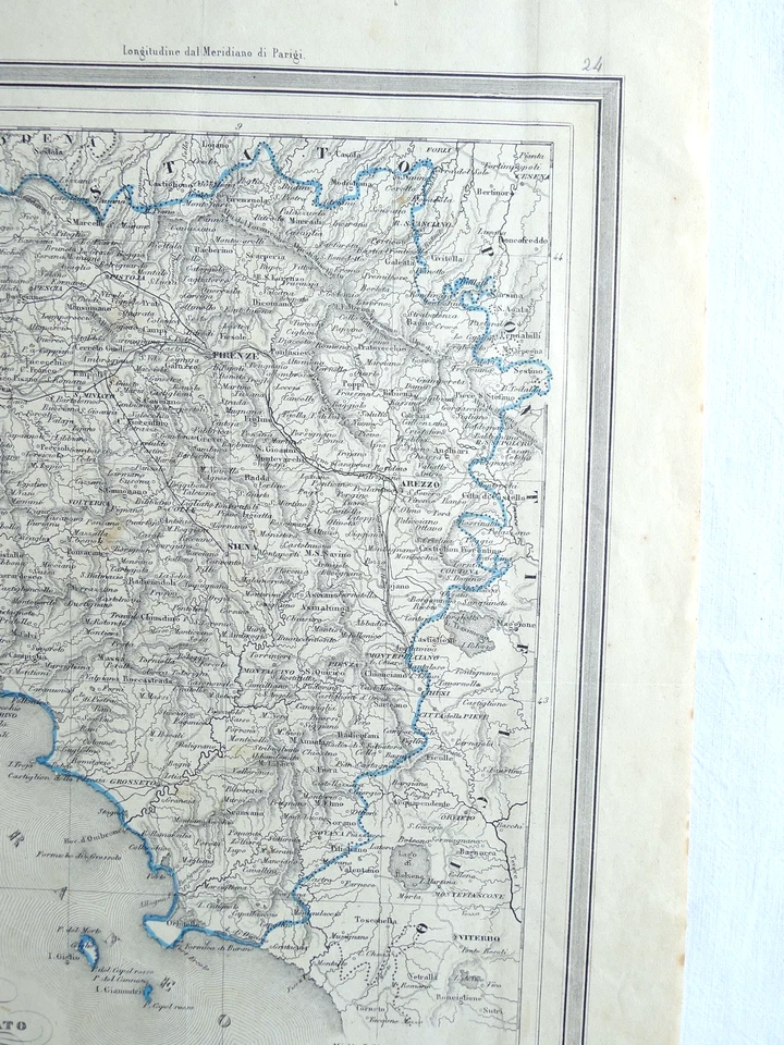 1850 ANTICA MAPPA GRAN DUCATO DI TOSCANA FIRENZE   41X28 IDEA REGALO IDEA ARREDO - Immagine 3 di 3