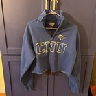Christopher Newport University Cropped Blue 84 1/4 Zip Sweatshirt With Raw Hem — photo 1